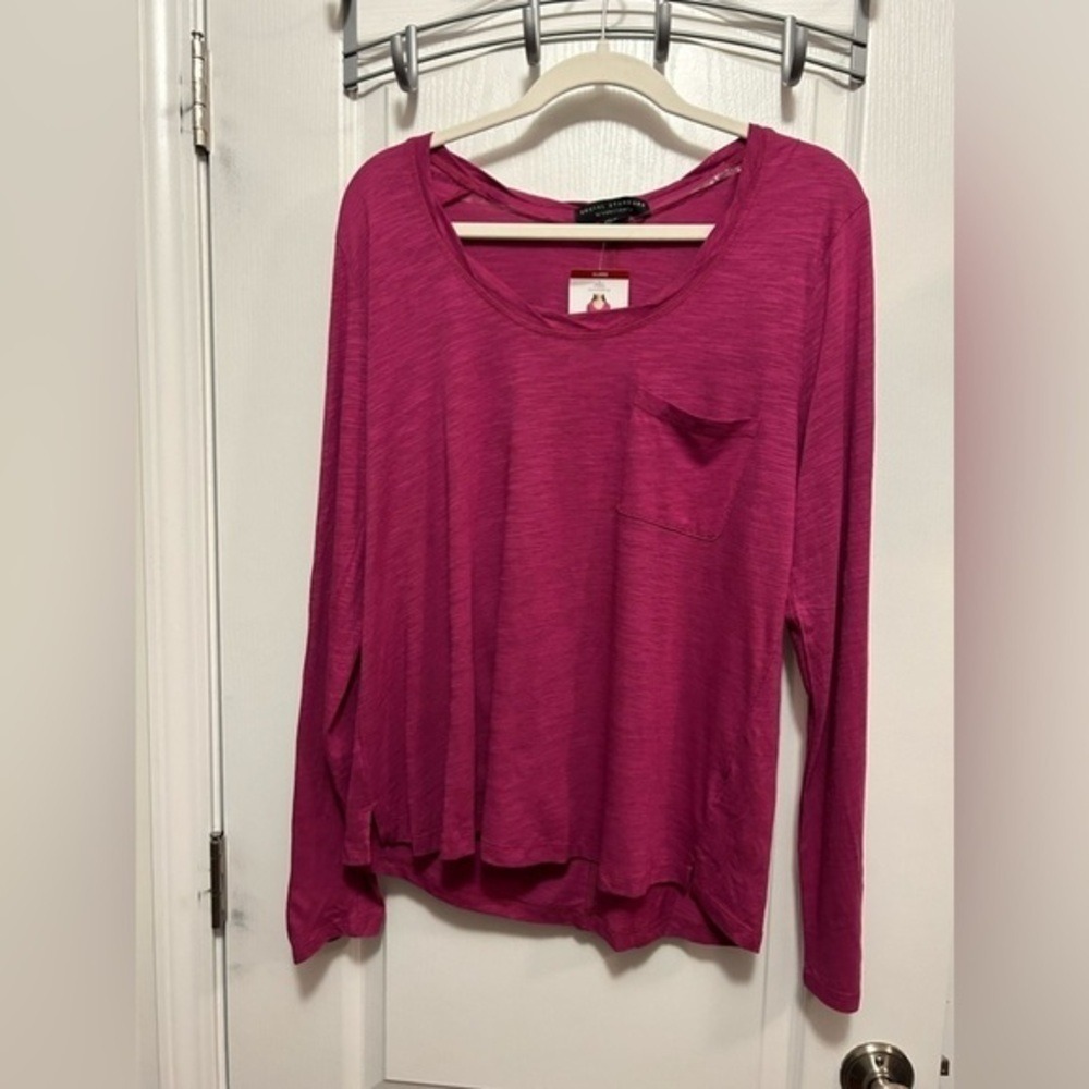 Sanctuary Top Womens XL Magenta Hot Pink Dylan Scoop Neck Long Sleeve Tee NWT